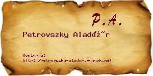 Petrovszky Aladár névjegykártya